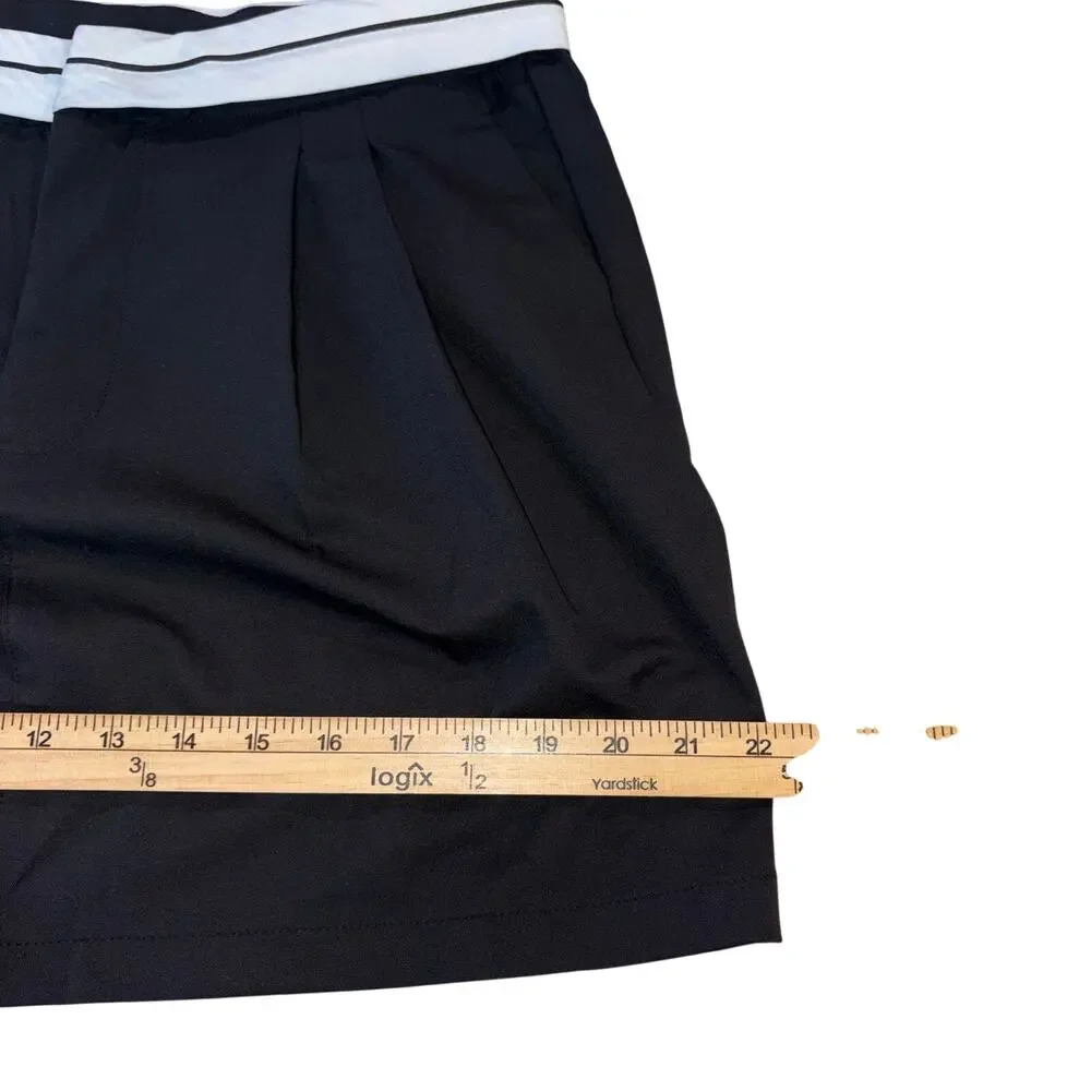 HYFVE Black Pleated Preppy Skort Size L Foldover Striped Waist Mini Skirt Pocket